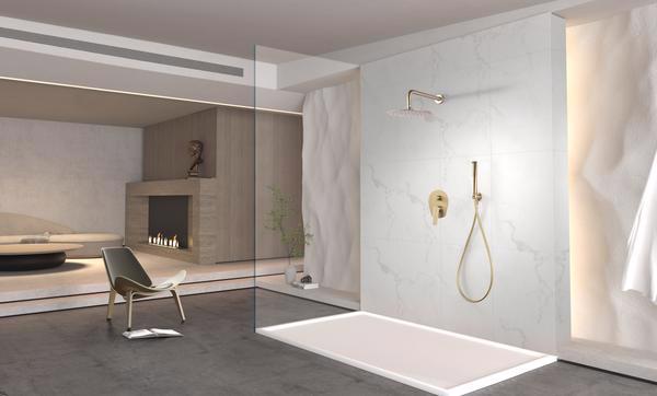 Set de duș monocomandă încastrat Delos auriu periat