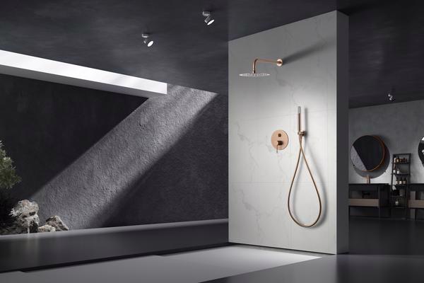 Set de duș monocomandă încastrat Line, auriu roz periat