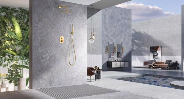 Set de duș monocomandă încastrat Olimpo, auriu periat