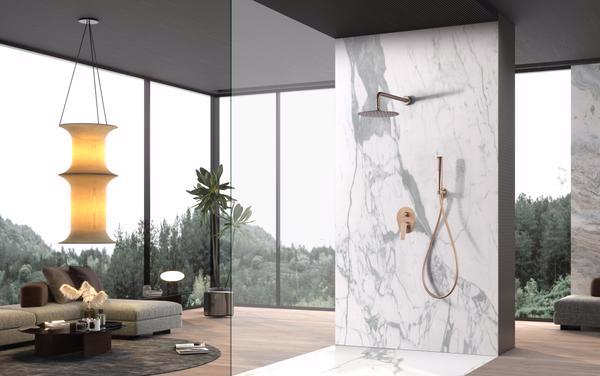 Set de duș încastrat cu monocomandă Delos, auriu roz periat